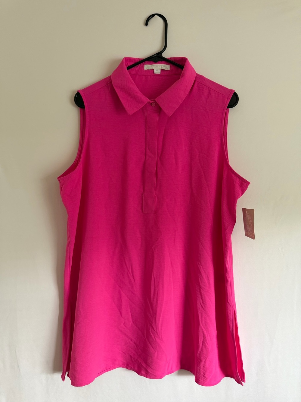 Juniper + Lime Tank Top Women's XL Pink V-Neck Collared Popover Solid Blouse